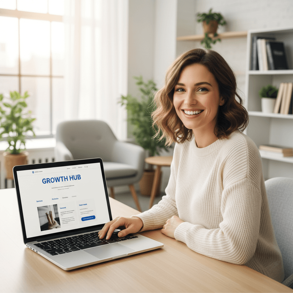 Business owner with completed website